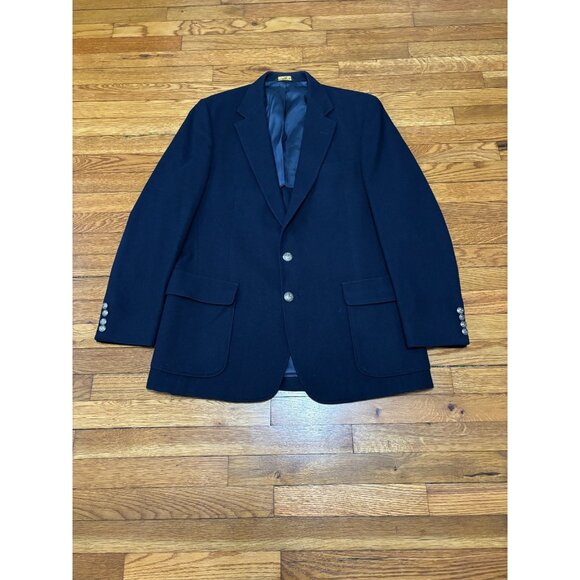 Vintage Haggar Imperial Blazer Jacket Mens 44L Navy Blue 100% Wool Sport Coat - Picture 1 of 6